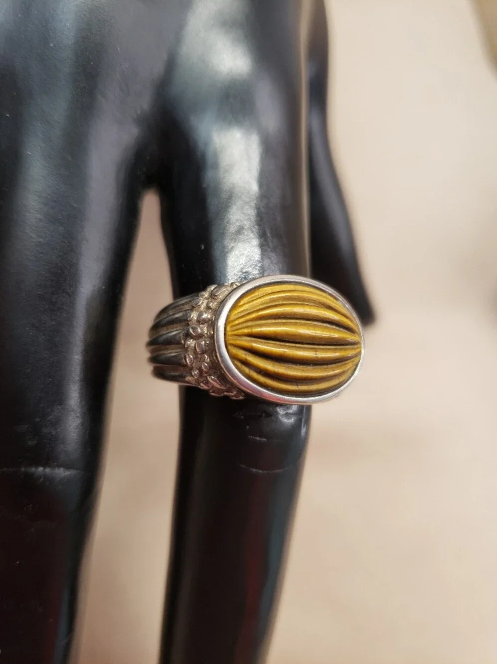 Whitney Kelly Sterling Silver Ribbed Tigers Eye Ring Size 6.5